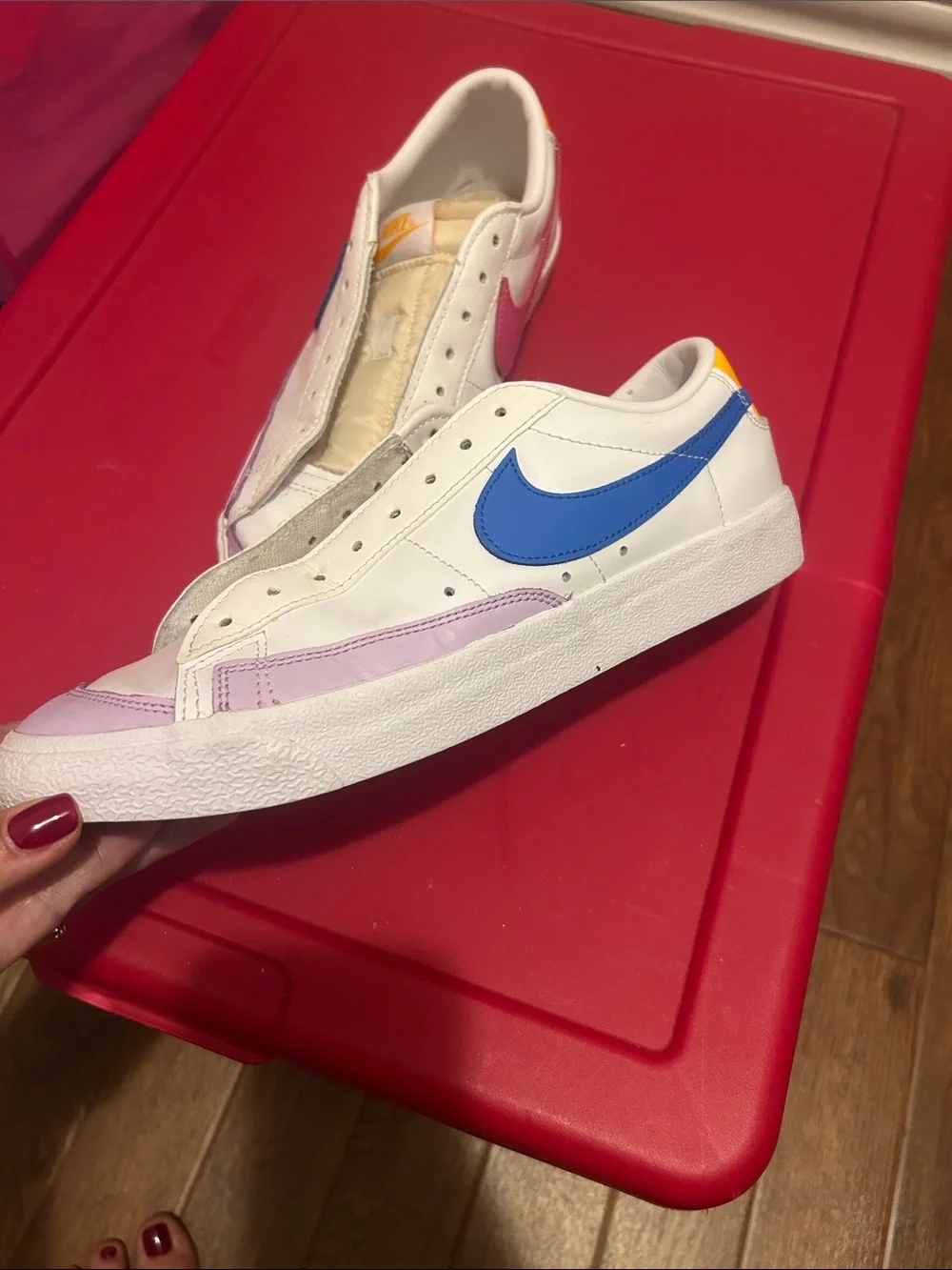 Nike Women's Blazers Low-Top Sneakers in White with Pink, Blue & Orange Accents